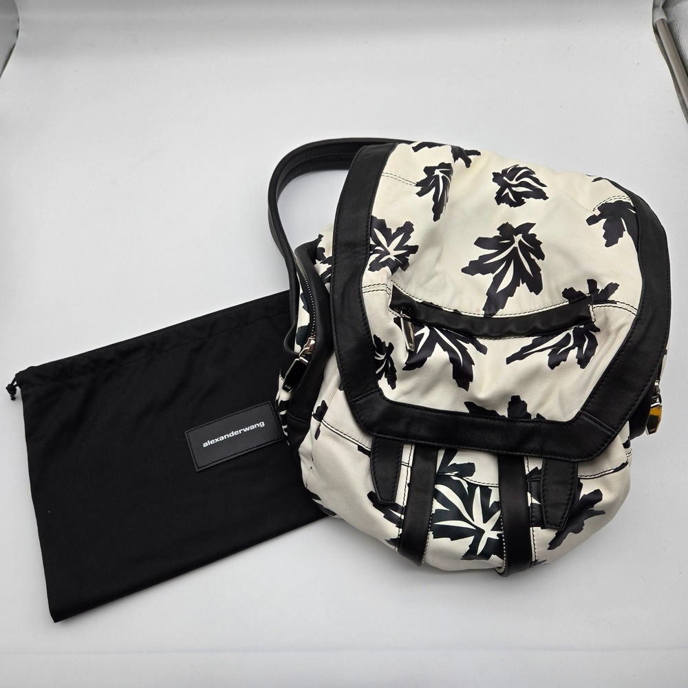 Alexander Wang Womens White Marijuana Leaf Print Leather Backpack Large